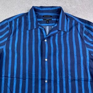 Banana Republic Shirt Mens XL Blue Stripes Short Sleeve Camp Loop Collar